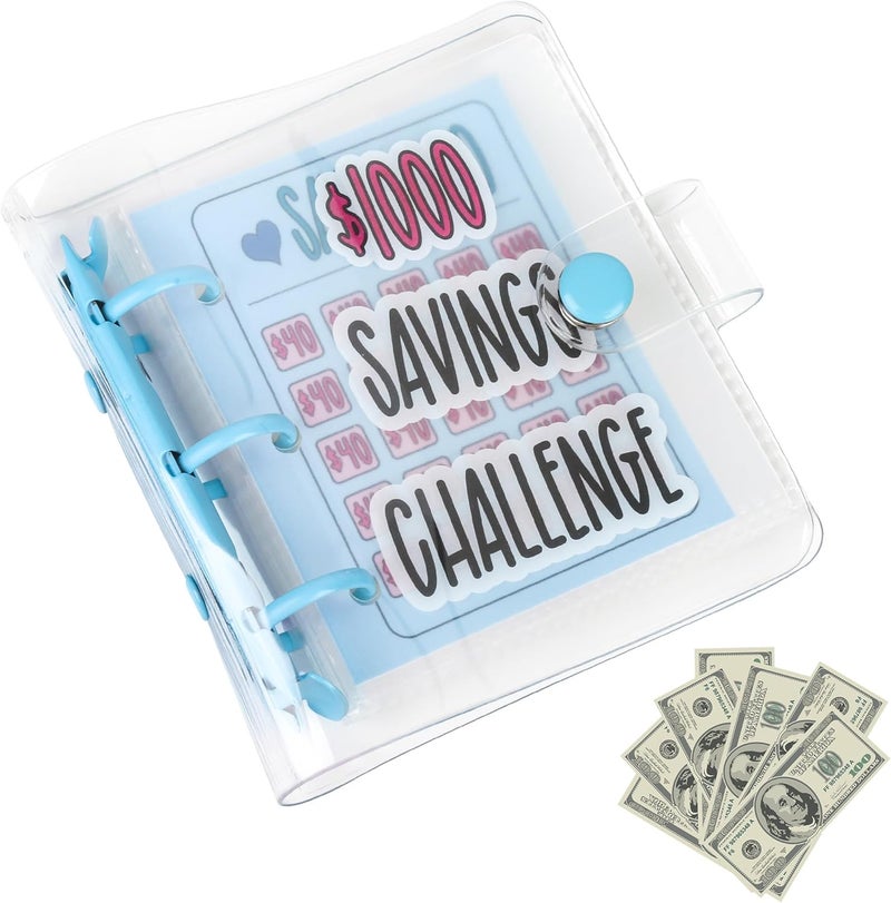 Mozano Mini Money Saving Binder with 25 Envelopes, $1000 Savings Challenge Book, Portable Budget Tool (Blue) - Image 1